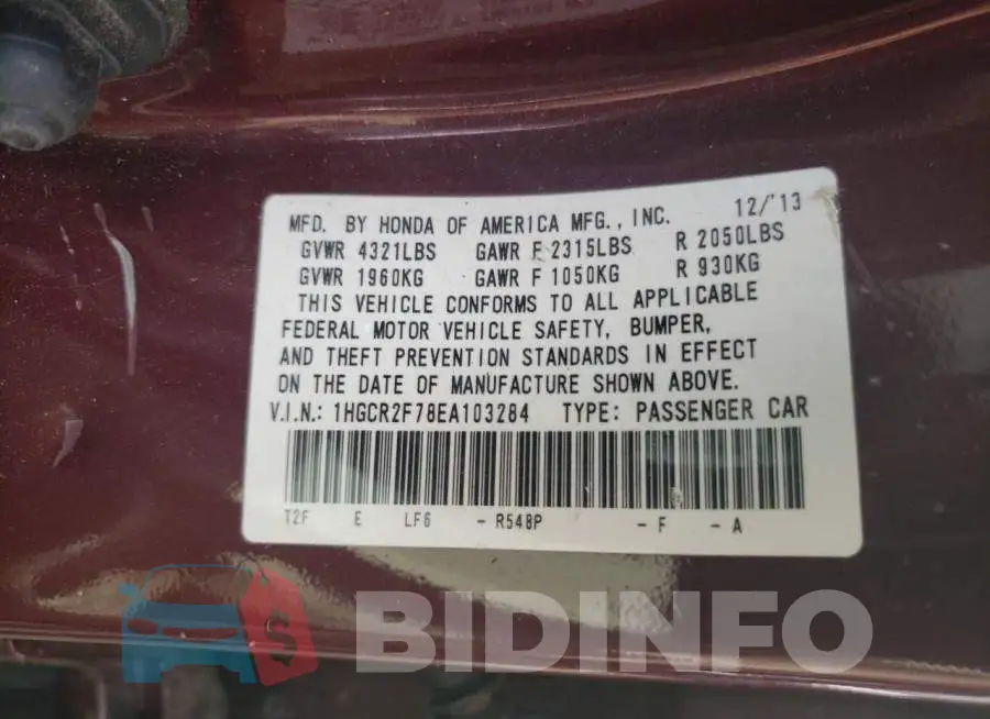1HGCR2F78EA103284 Photo# 12