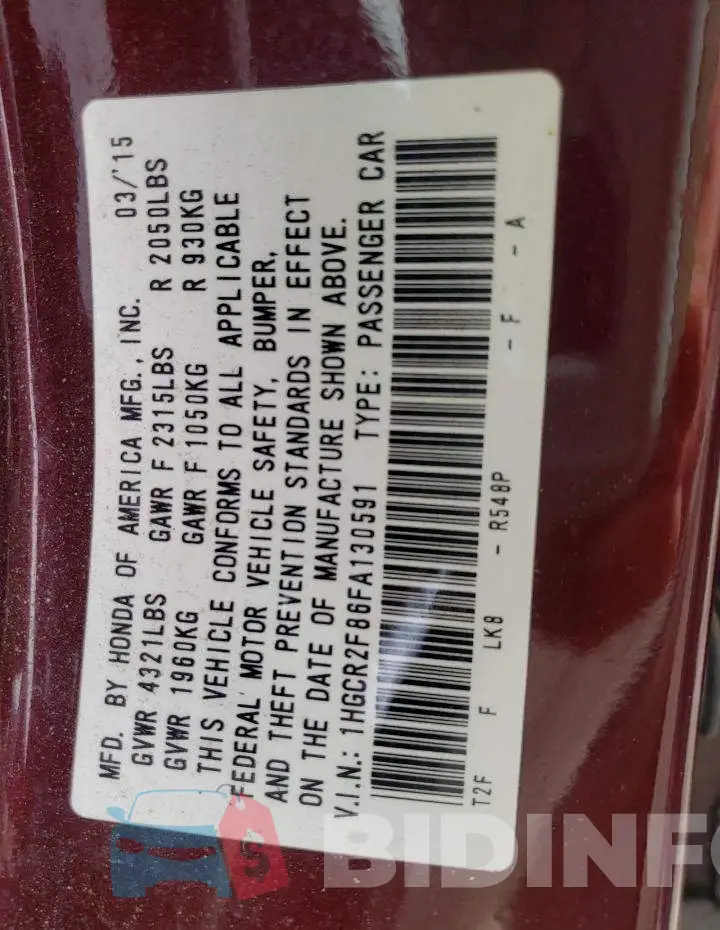 1HGCR2F86FA130591 Photo# 12