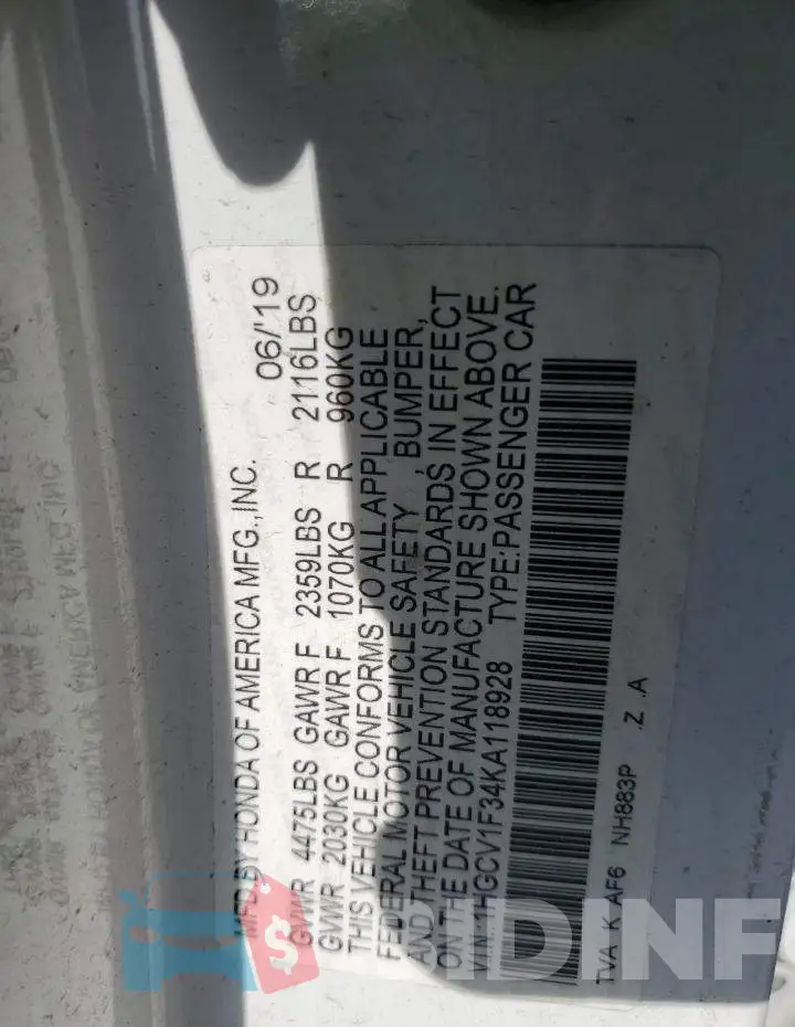 1HGCV1F34KA118928 Photo# 12
