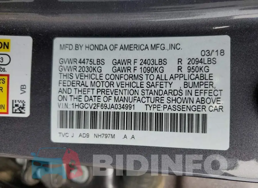 1HGCV2F69JA034991 Photo# 12