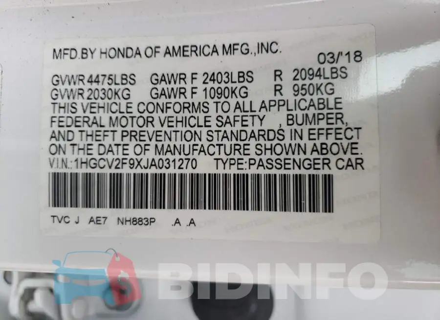 1HGCV2F9XJA031270 Photo# 12
