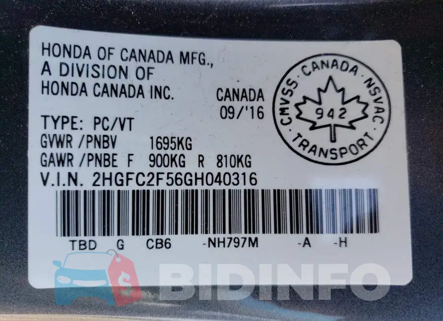 2HGFC2F56GH040316 Photo# 13