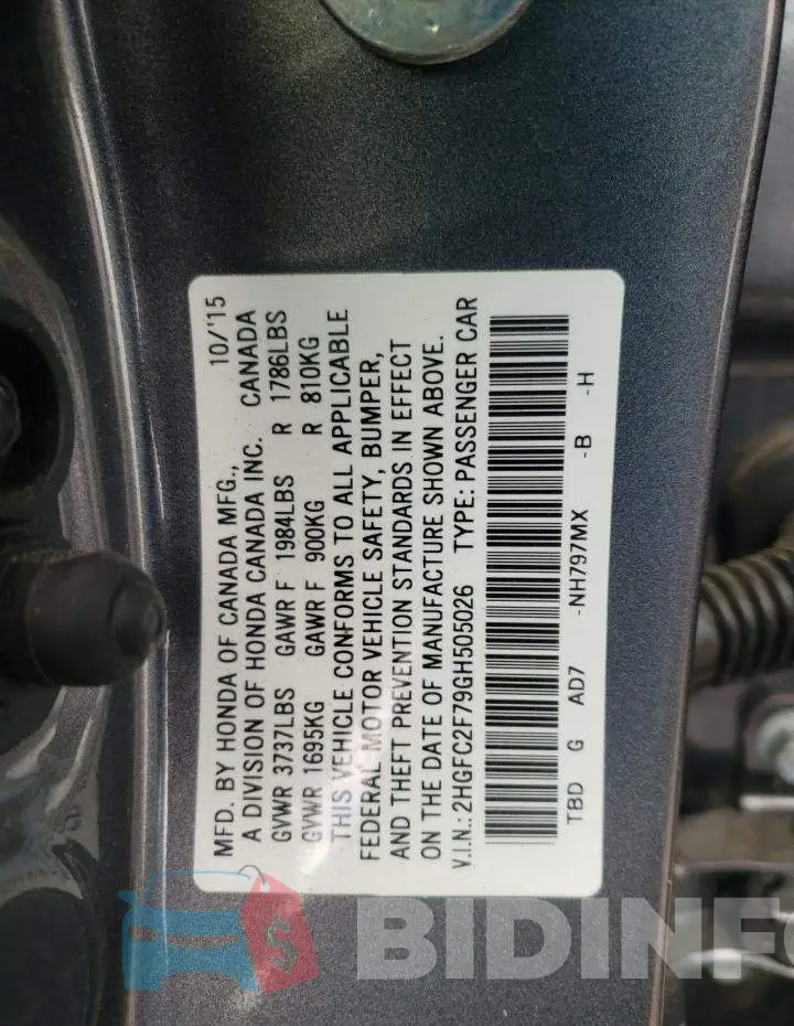 2HGFC2F79GH505026 Photo# 12