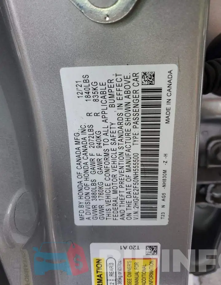 2HGFE2F50NH555500 Photo# 12