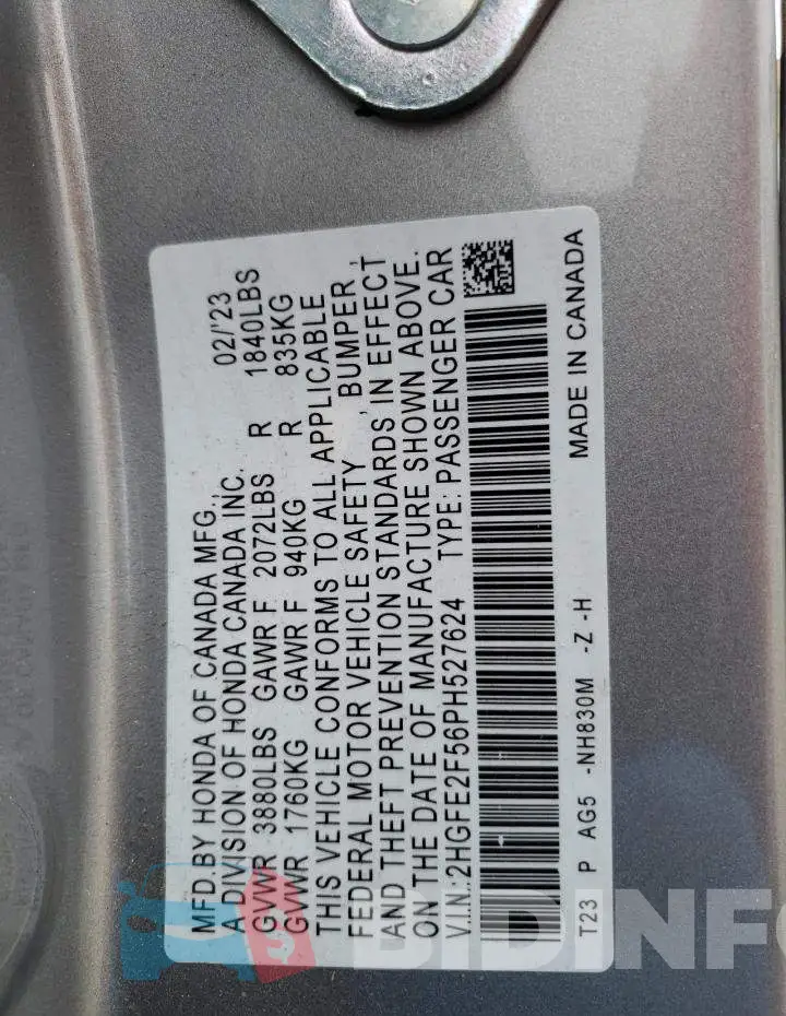 2HGFE2F56PH527624 Photo# 13