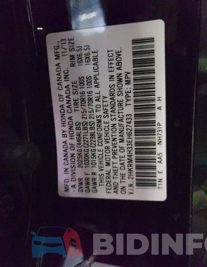 2HKRM4H33EH627433 Photo# 13