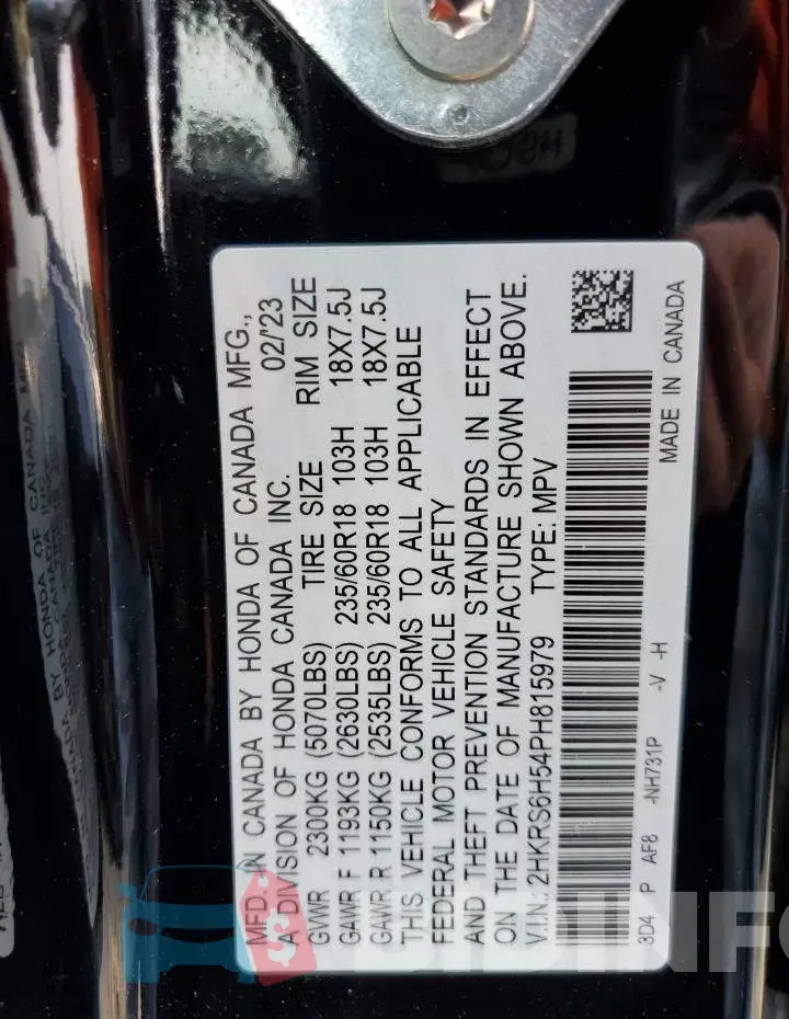 2HKRS6H54PH815979 Photo# 13