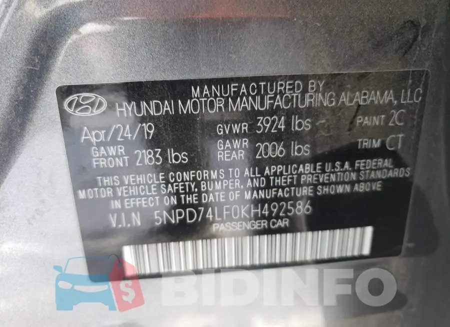 5NPD74LF0KH492586 Photo# 12