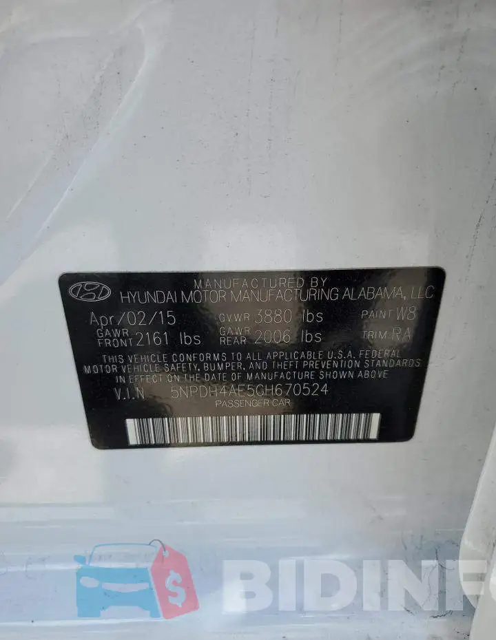 5NPDH4AE5GH670524 Photo# 12