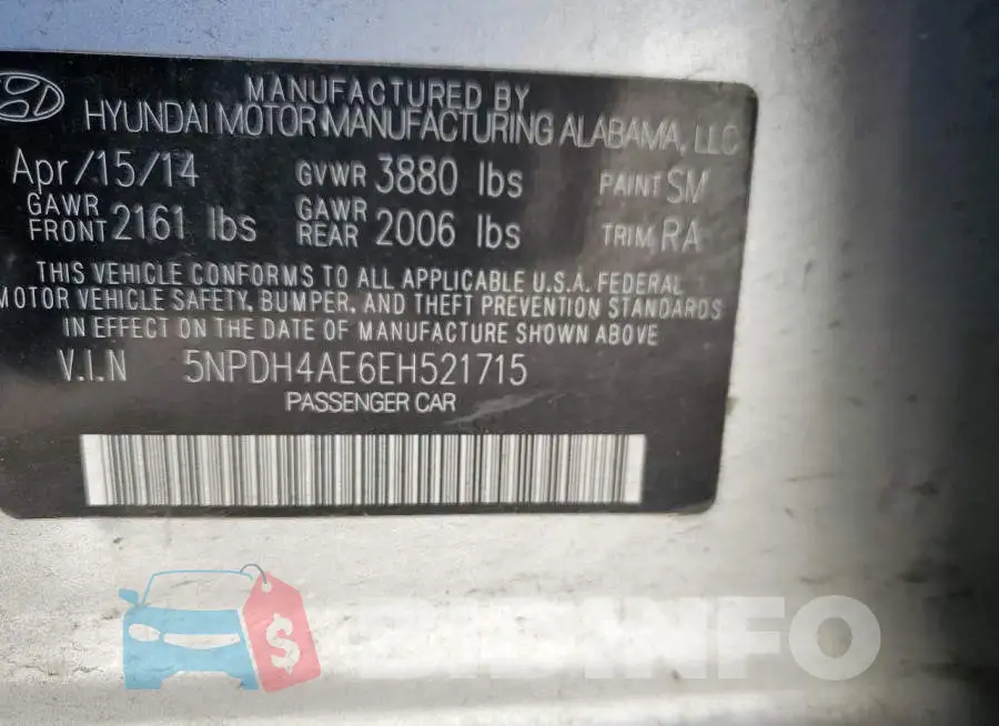 5NPDH4AE6EH521715 Photo# 12