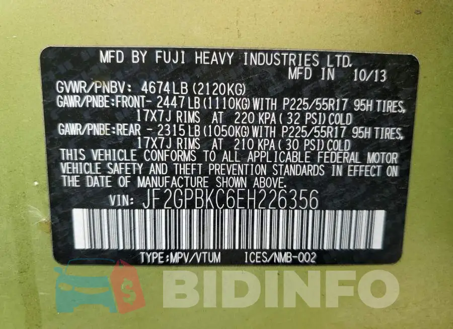 JF2GPBKC6EH226356 Photo# 12
