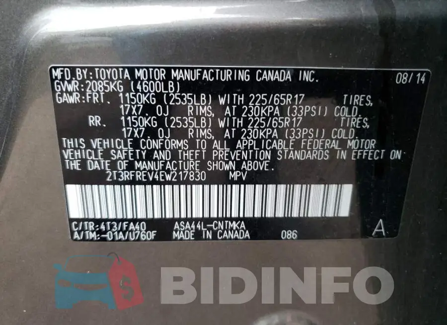 2T3RFREV4EW217830 Photo# 13