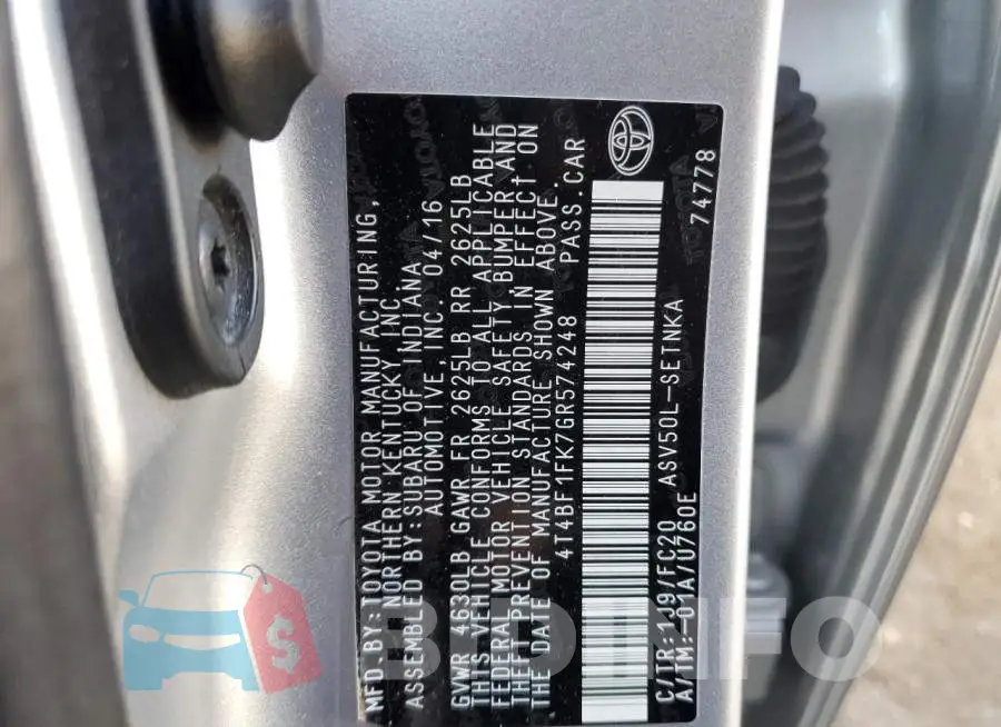 4T4BF1FK7GR574248 Photo# 12