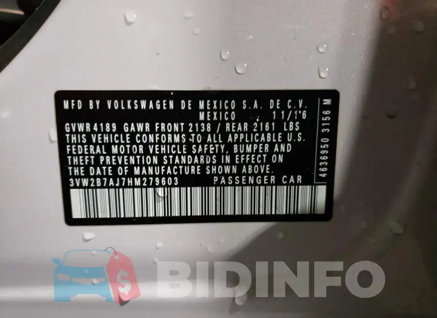 3VW2B7AJ7HM279603 Photo# 12