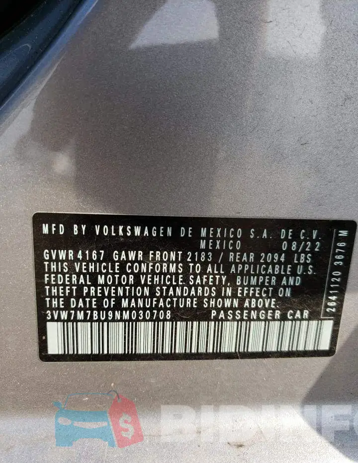 3VW7M7BU9NM030708 Photo# 12