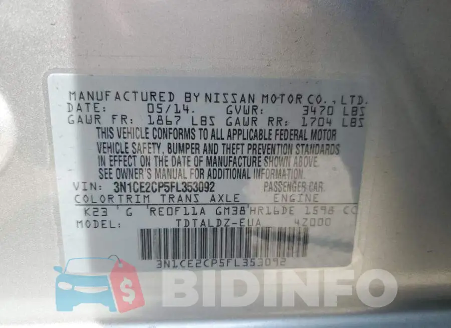 3N1CE2CP5FL353092 Photo# 12
