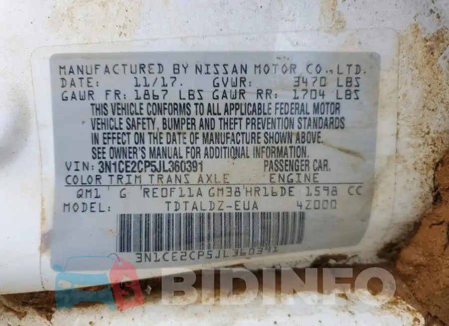 3N1CE2CP5JL360391 Photo# 12