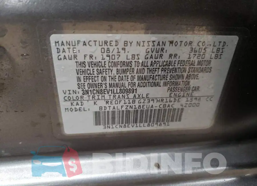 3N1CN8EV1LL809891 Photo# 12