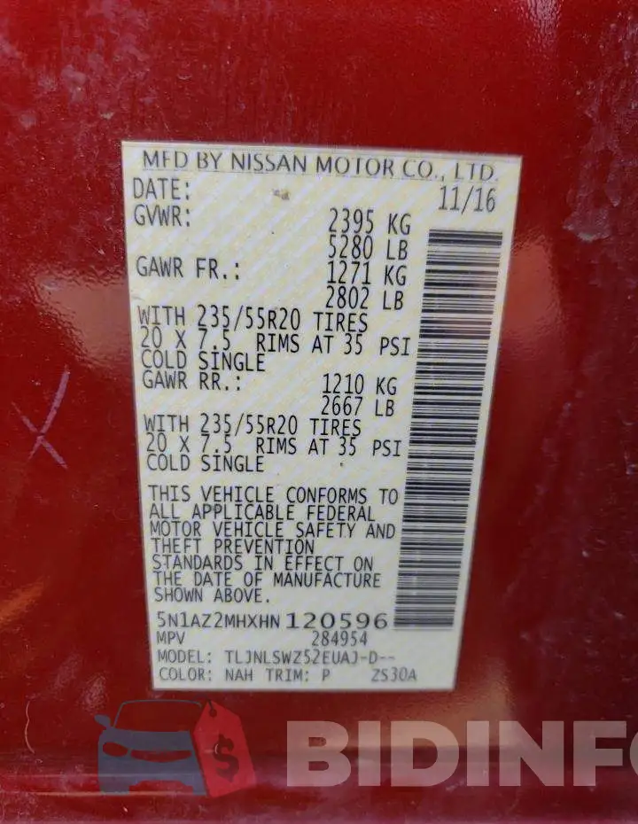 5N1AZ2MHXHN120596 Photo# 12