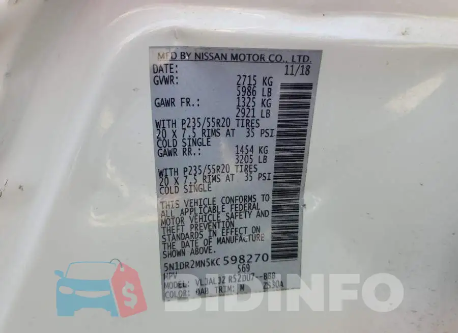 5N1DR2MN5KC598270 Photo# 13