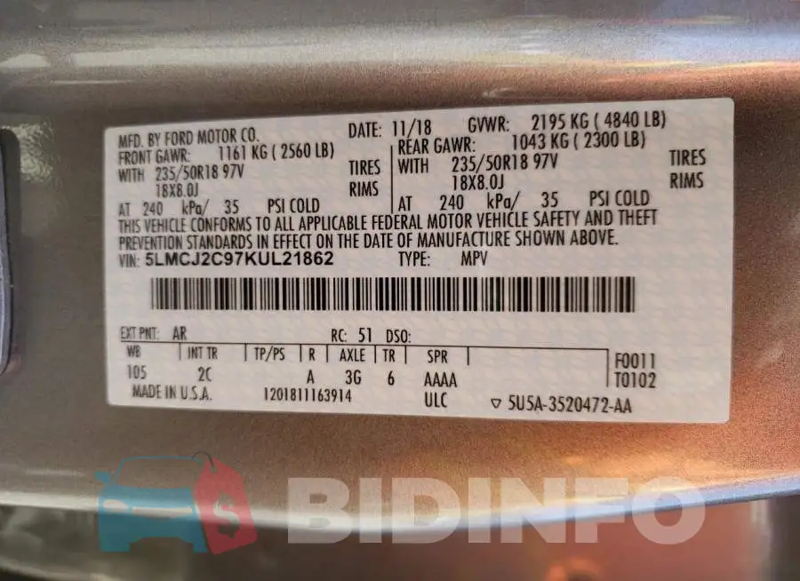 5LMCJ2C97KUL21862 Photo# 14
