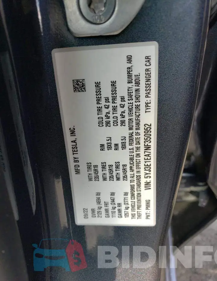 5YJ3E1EA7NF350952 Photo# 13