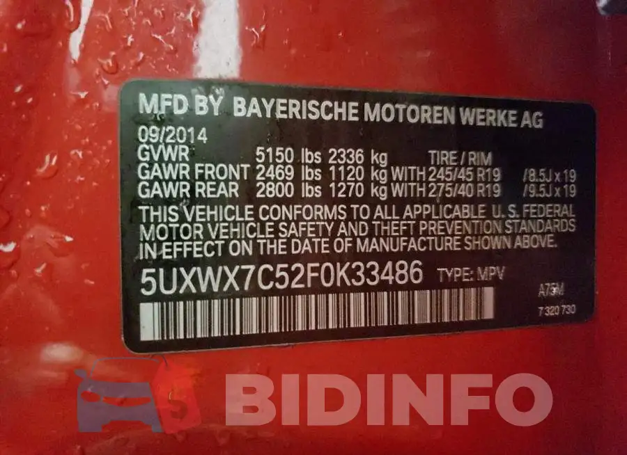 5UXWX7C52F0K33486 Photo# 13