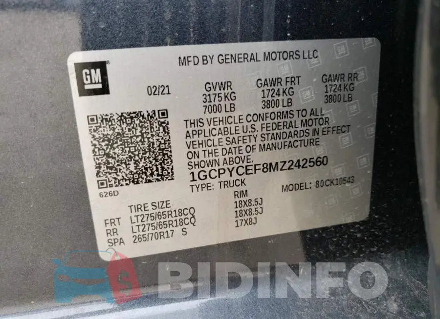 1GCPYCEF8MZ242560 Photo# 13