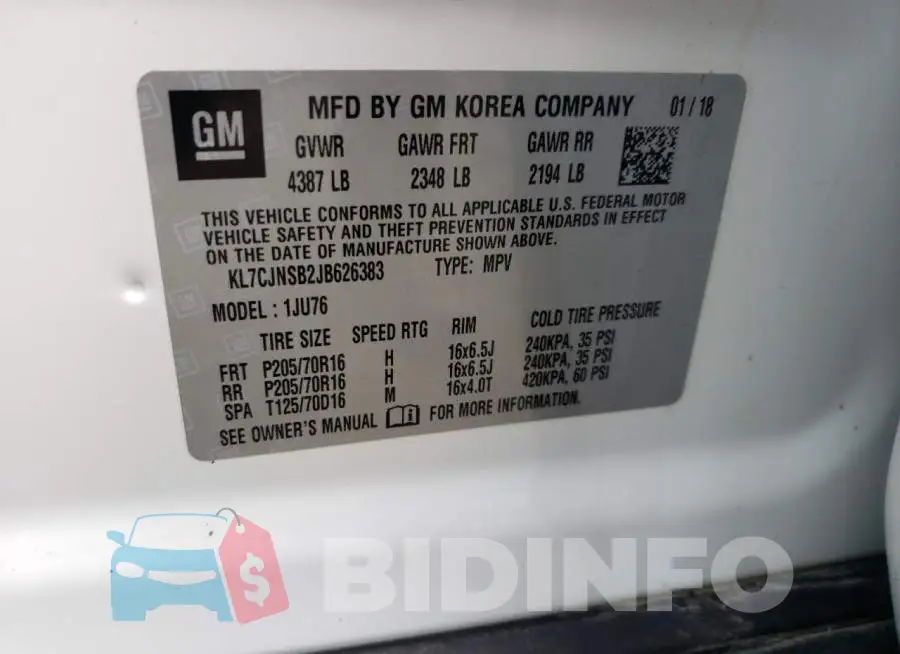KL7CJNSB2JB626383 Photo# 13