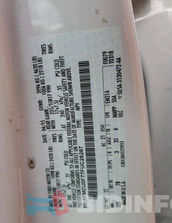 1FMCU0F77FUC28287 Photo# 13