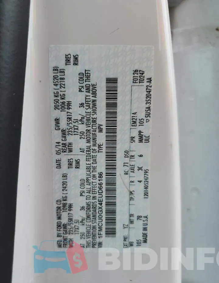 1FMCU0GX4EUD66186 Photo# 12