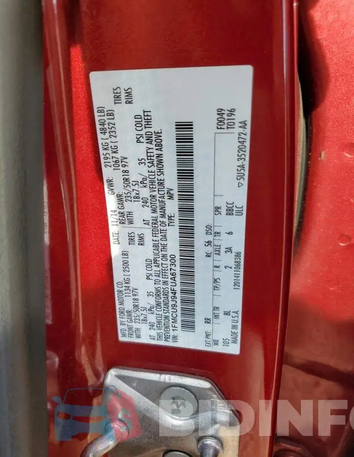 1FMCU9J94FUA67300 Photo# 13