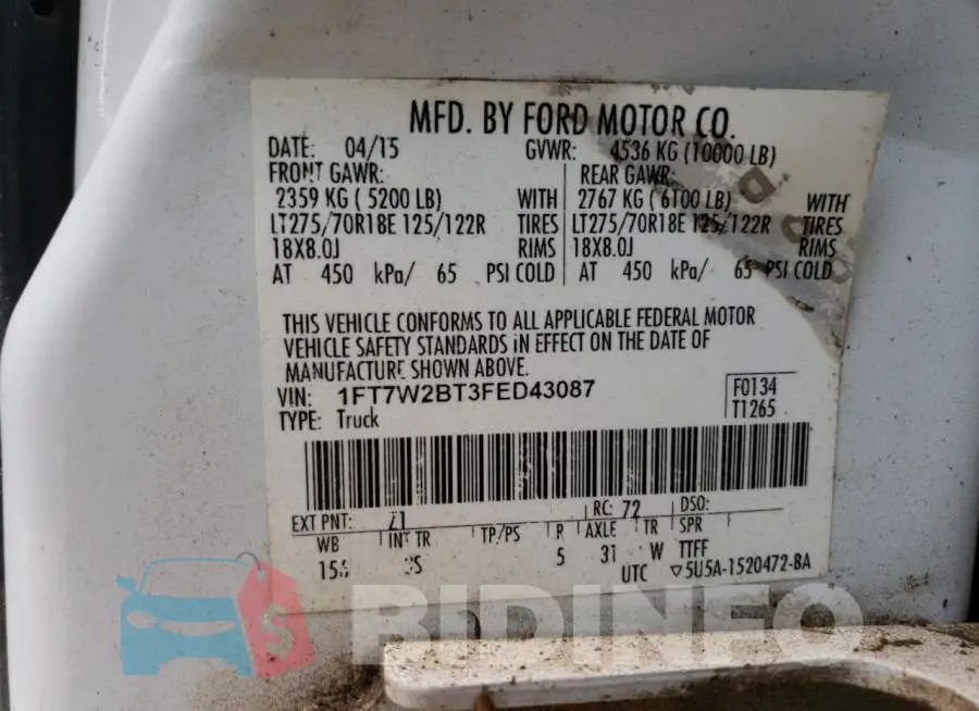 1FT7W2BT3FED43087 Photo# 12