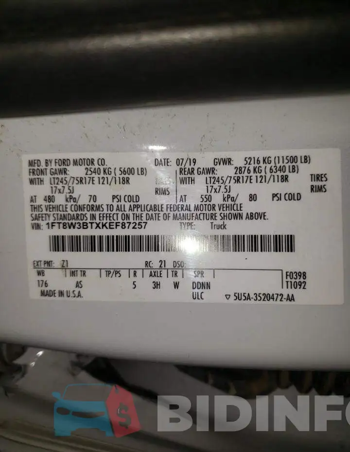 1FT8W3BTXKEF87257 Photo# 10