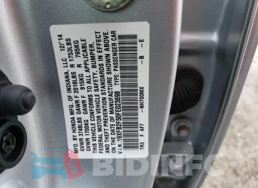 19XFB2F50FE023698 Photo# 12