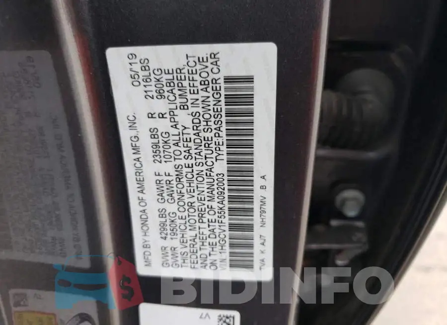 1HGCV1F55KA092003 Photo# 12