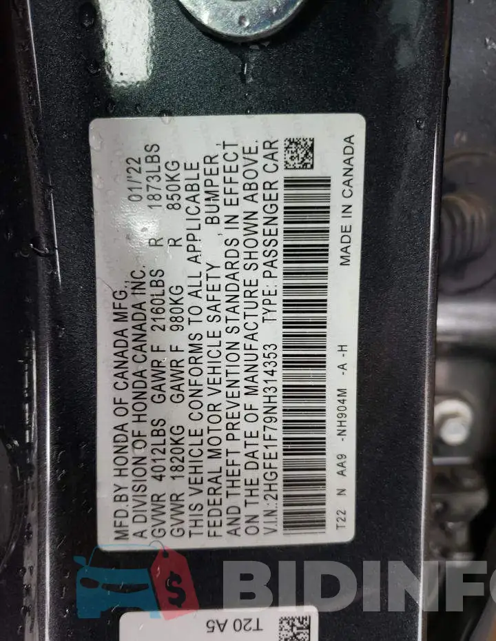2HGFE1F79NH314353 Photo# 12