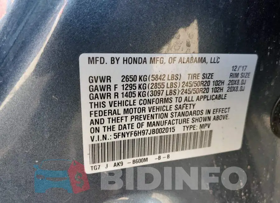 5FNYF6H97JB002015 Photo# 13