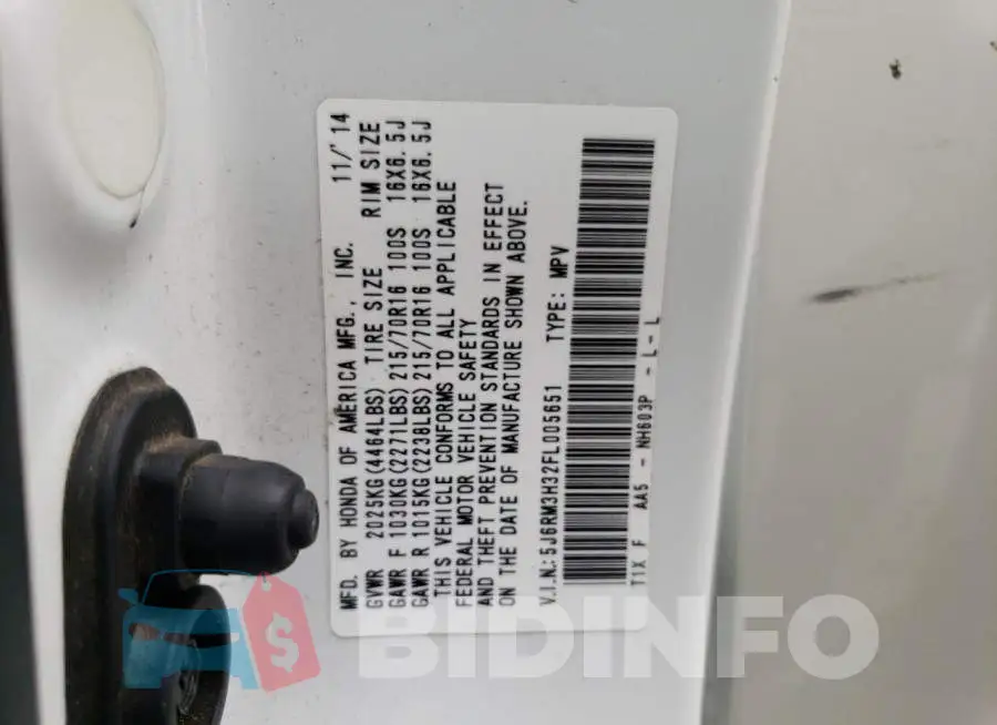 5J6RM3H32FL005651 Photo# 14