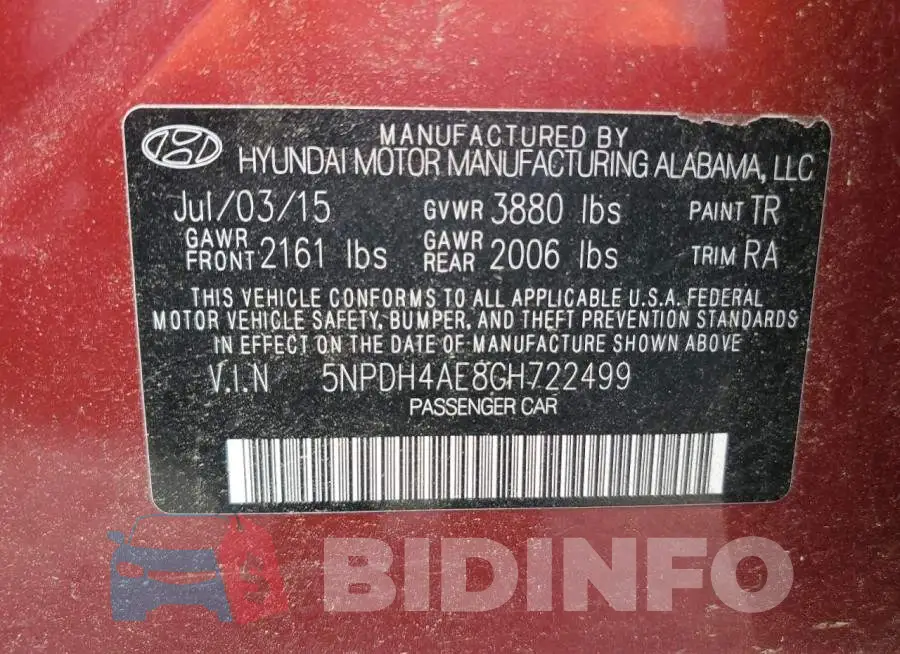 5NPDH4AE8GH722499 Photo# 12