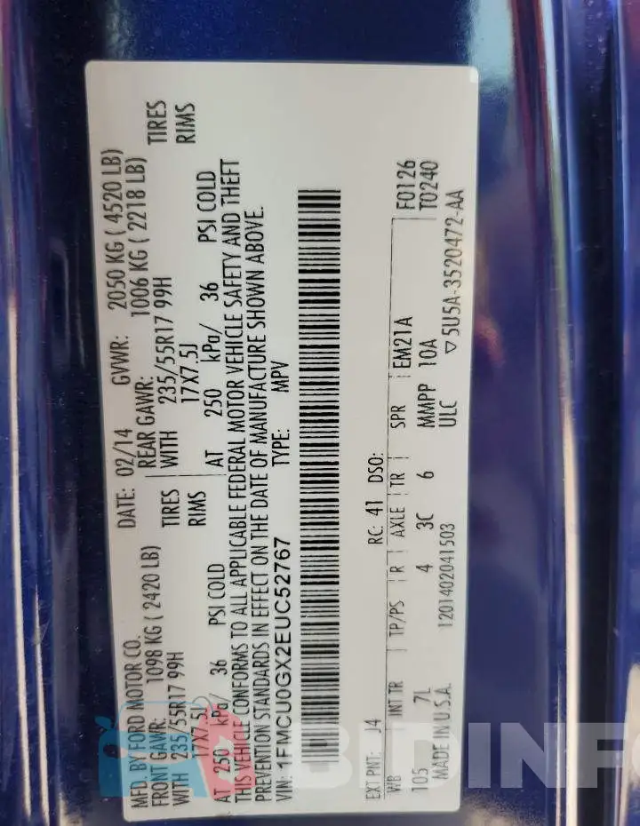 1FMCU0GX2EUC52767 Photo# 12