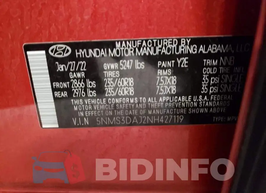 5NMS3DAJ2NH427119 Photo# 14