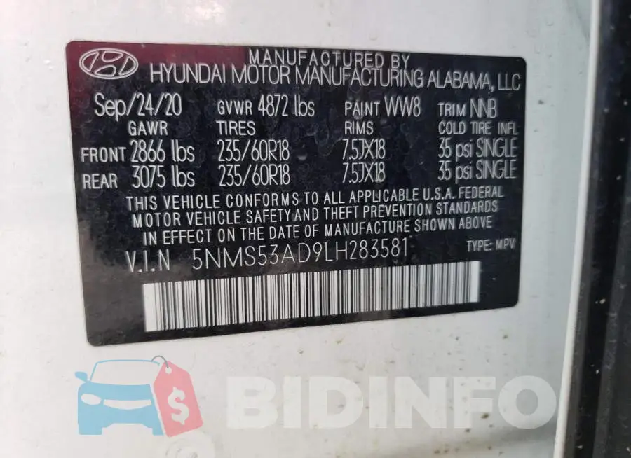 5NMS53AD9LH283581 Photo# 13