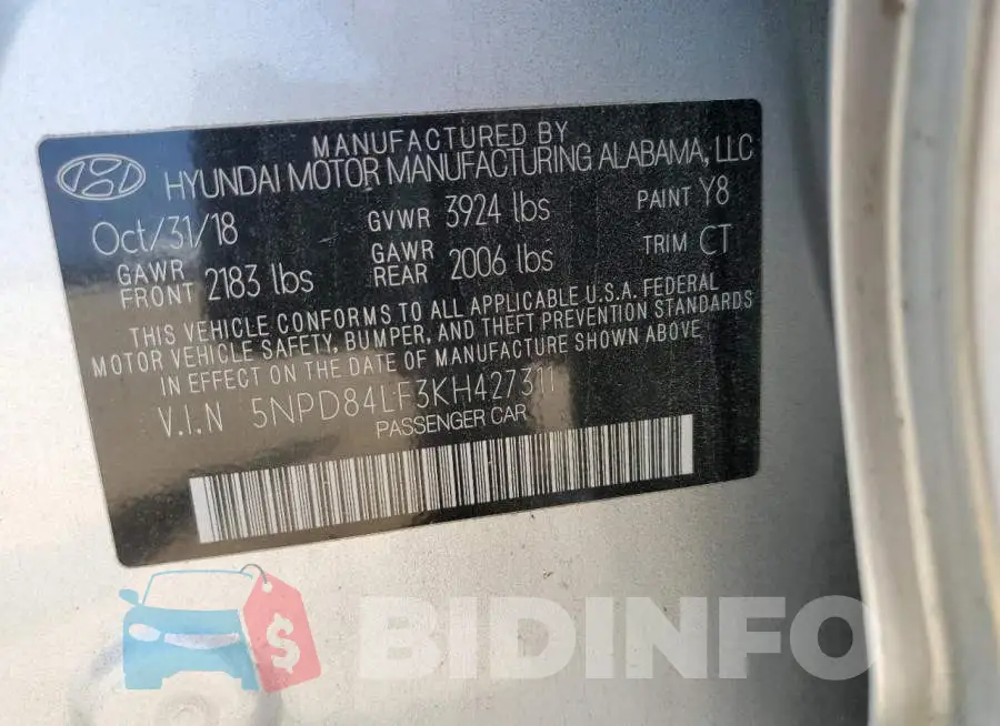 5NPD84LF3KH427311 Photo# 12