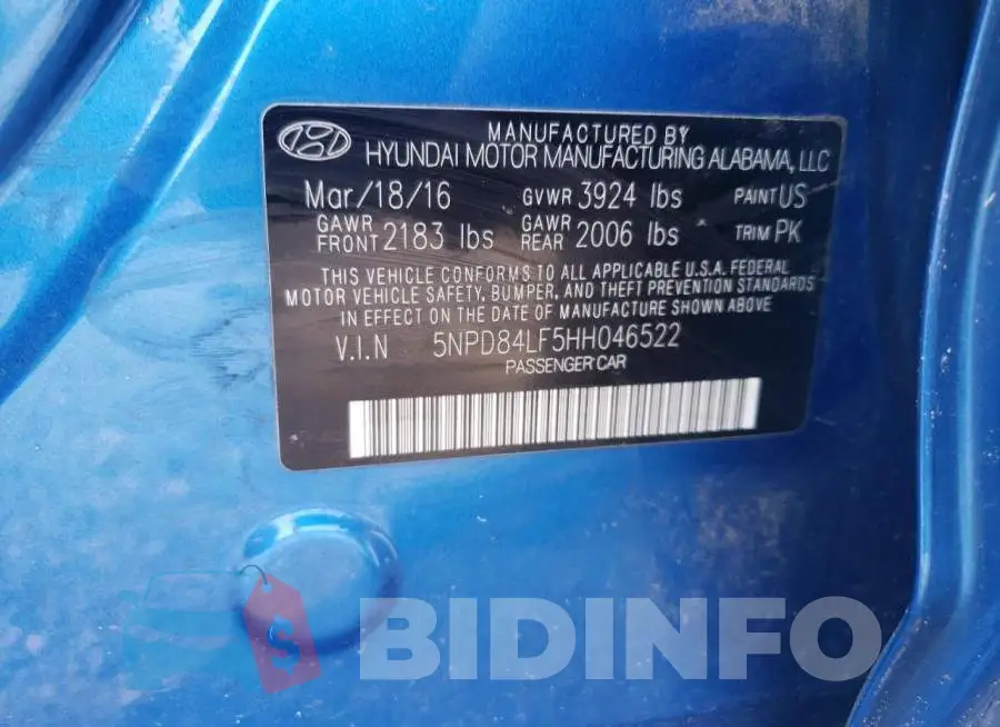 5NPD84LF5HH046522 Photo# 12