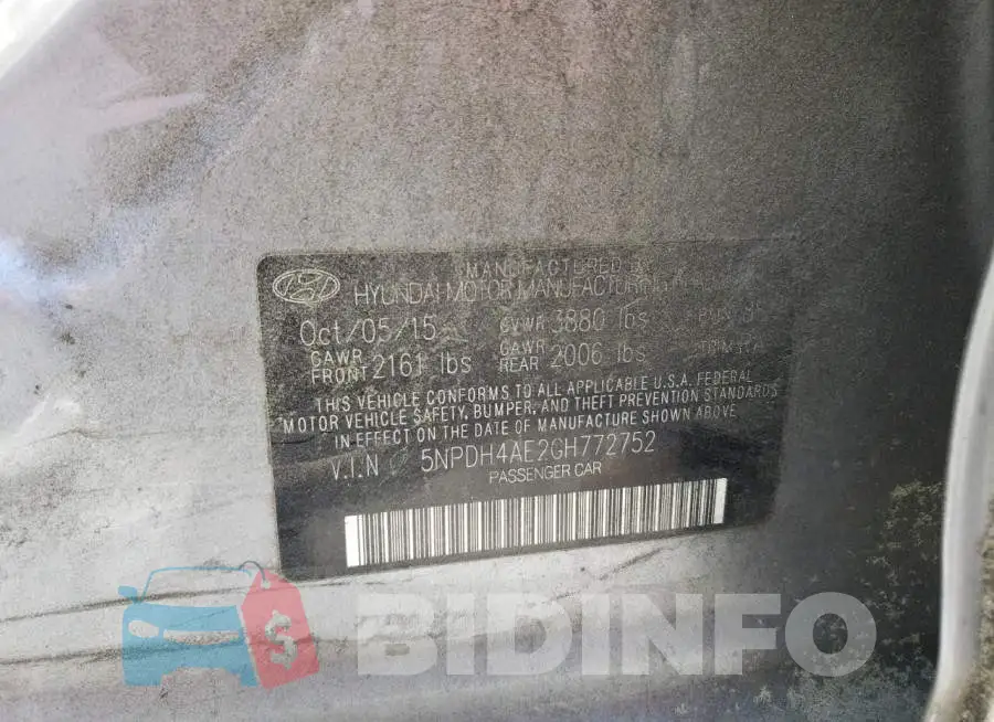 5NPDH4AE2GH772752 Photo# 12