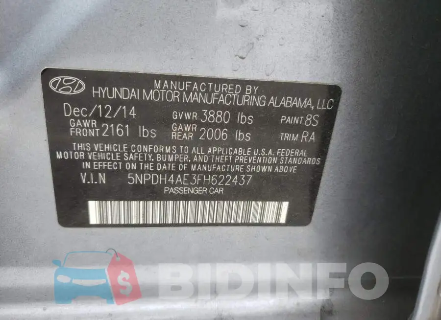 5NPDH4AE3FH622437 Photo# 12