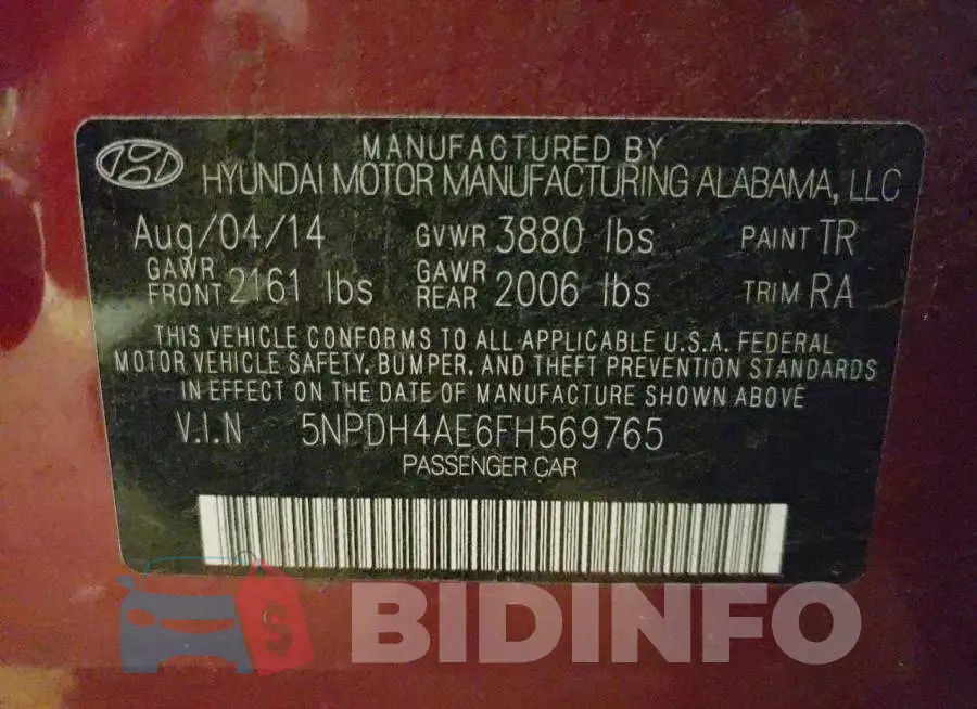 5NPDH4AE6FH569765 Photo# 12