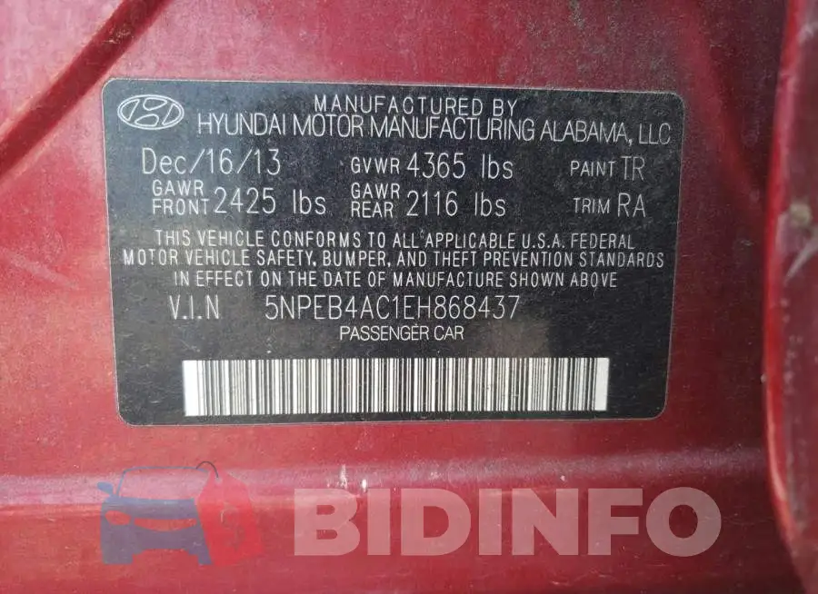 5NPEB4AC1EH868437 Photo# 12