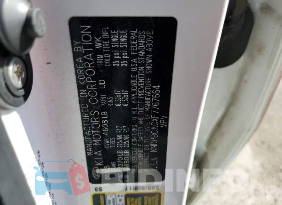 KNDPBCACXF7767664 Photo# 14